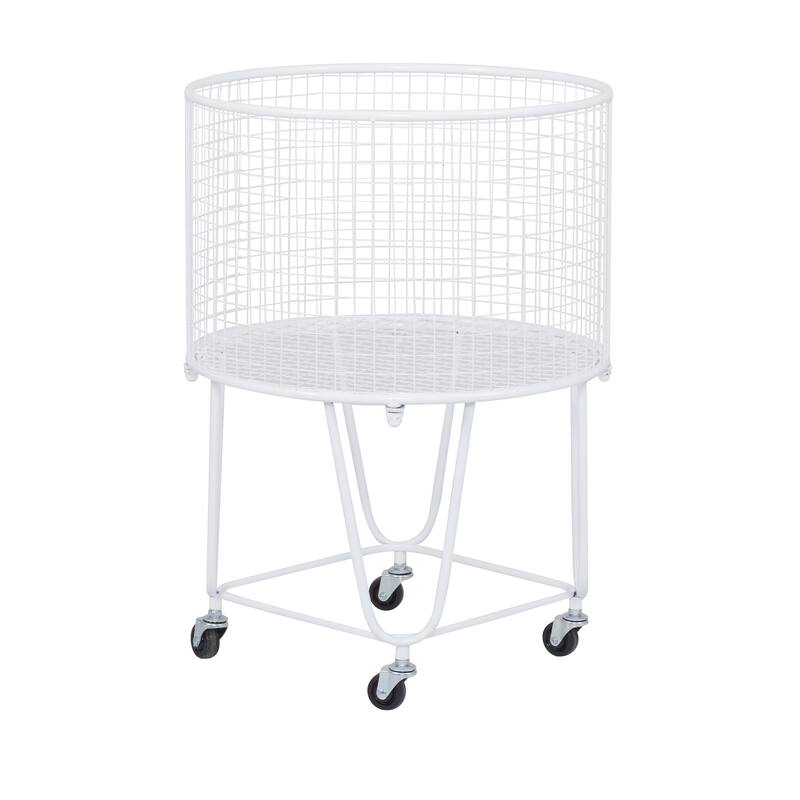 Metal Deep Set Metal Mesh Laundry Basket Storage Cart with Wheels - Gold or White - Roche River Decor