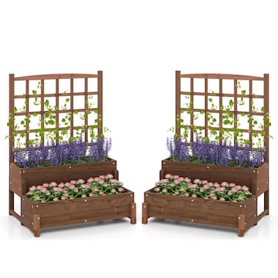 Gymax 2PCS Raised Garden Bed w/Trellis Drainage Holes Legs Twisting