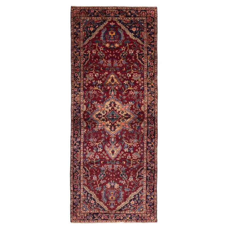 ECARPETGALLERY Hand-knotted Anatolian Vintage Dark Red Wool Rug - 3'7 x 10'4