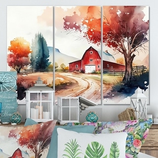 Designart "Calm Red Barn In Spring VII" Farmhouse / Country Canvas Wall ...