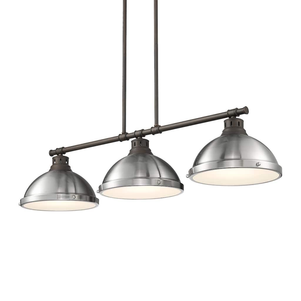 Yep by Golden Lighting Duncan 3-light Island Light in Rubbed Bronze and Pewter shade