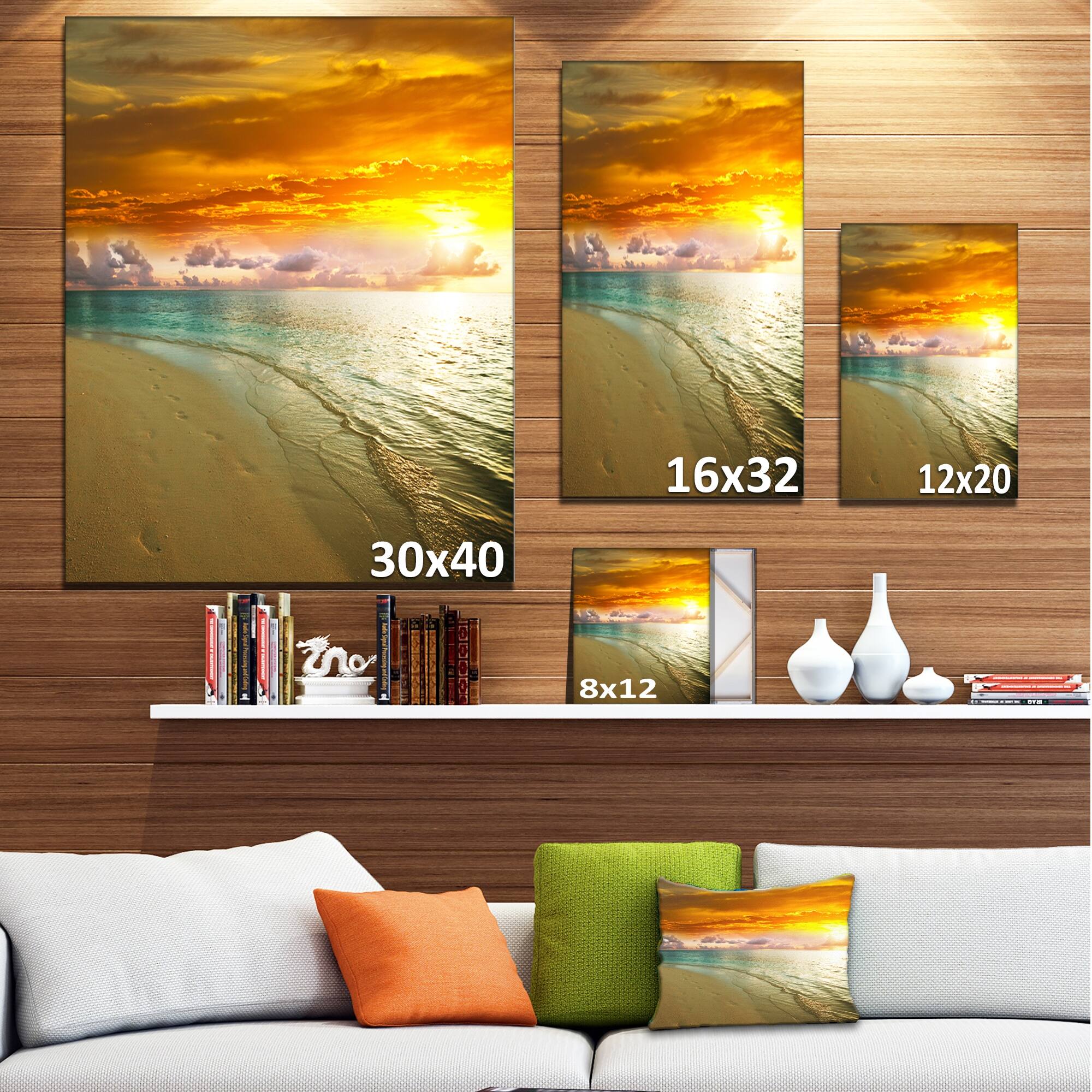 Designart "Amazingly Colorful Beach with Footprints" Seascape Canvas