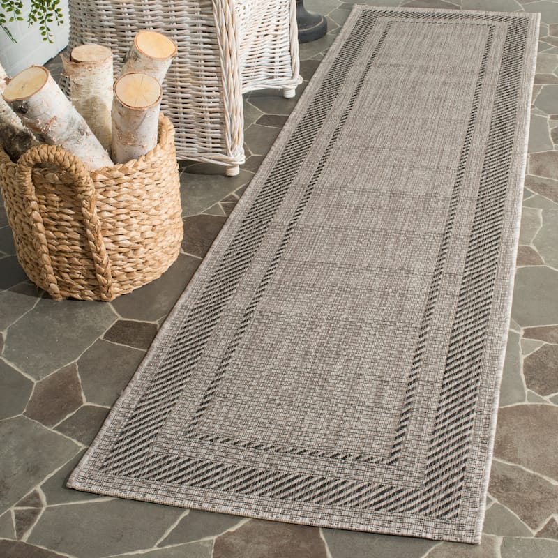 SAFAVIEH Courtyard Shpresa Indoor/ Outdoor Waterproof Patio Backyard Rug - 2'3" x 10' Runner - Beige/Black