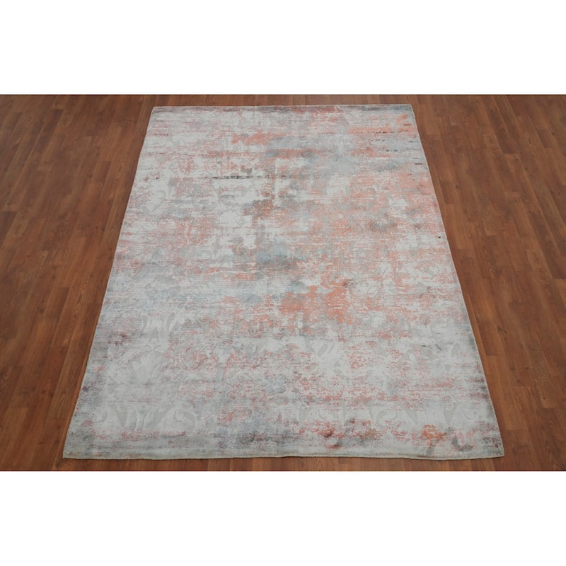 Hand Knotted Oriental Viscose Silk Carpet Modern Abstract Multi-Colored Abstract Area Rug - 8' 1'' X 5' 7''