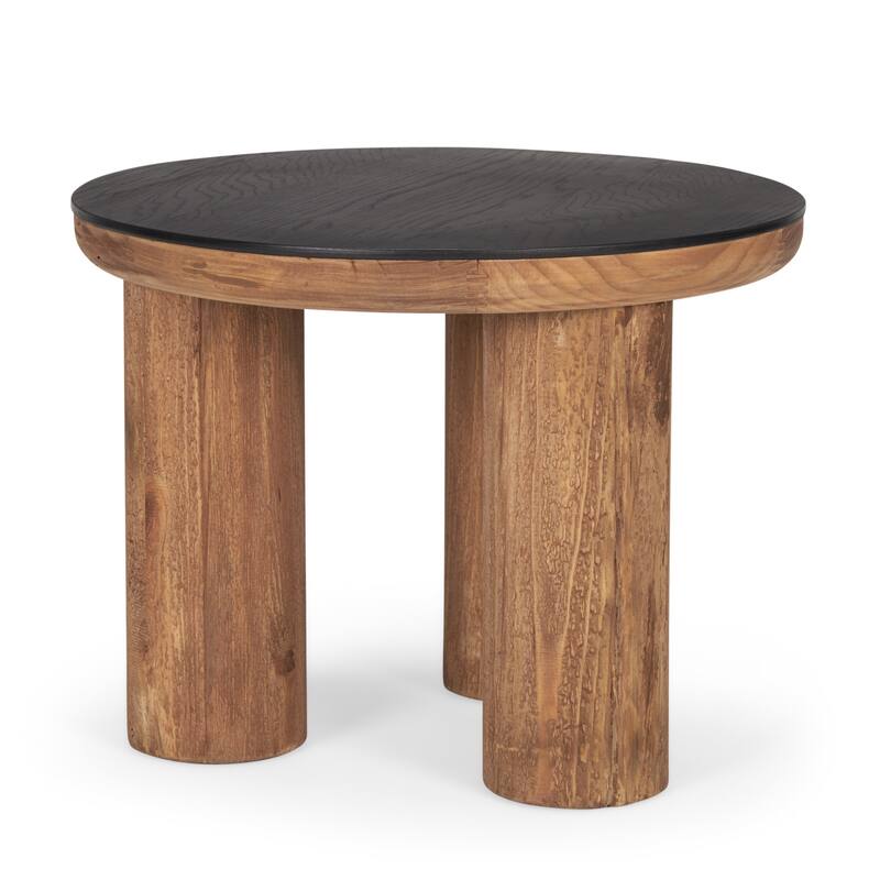 HomeRoots 18" Brown And Black Reclaimed Wood Distressed Round End Table - 23.5' X '18' X '23.5