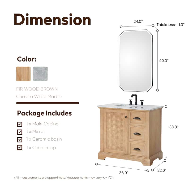Hervas Bath Vanity with Natural Marble Top and Mirror