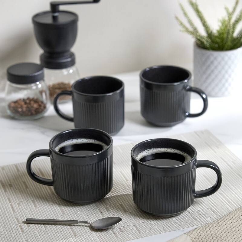 Sango Anderson Black Coffee Mugs Set of 4, 16.5 oz Ceramic Tea Cups