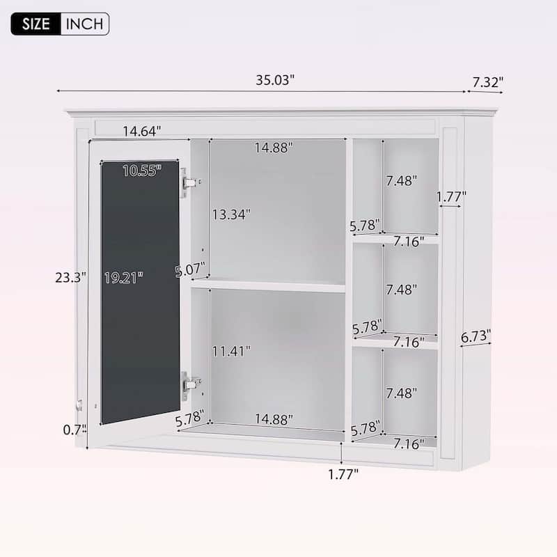 Wall-Mounted Bathroom Storage Cabinet with Mirror,6 Open Shelves,Modern and Space-Efficient Design