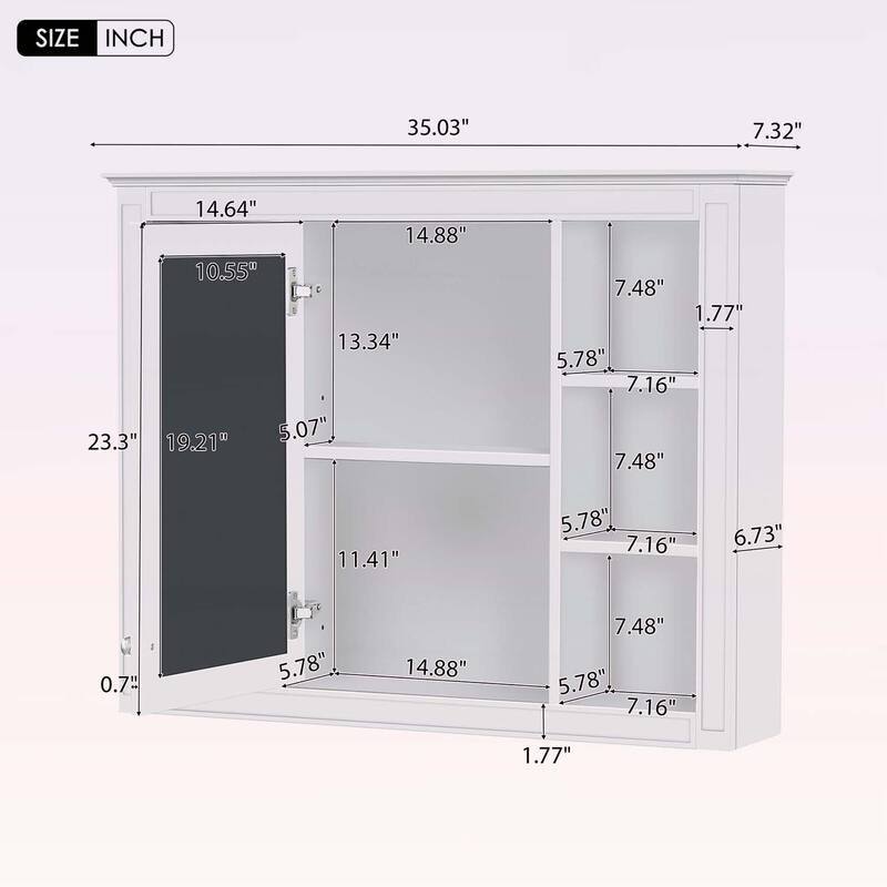 Wall-Mounted Storage Cabinet with Mirror,6 Open Shelves,Modern and Space-Saving Design for Enhanced Bathroom Organization