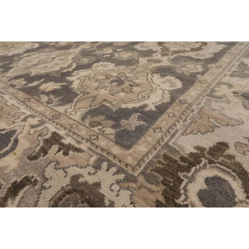 Grey Hand Knotted Wool Rug Distress Traditional Oushak 7'9"x11'1" - 7' 9'' x 11' 1''