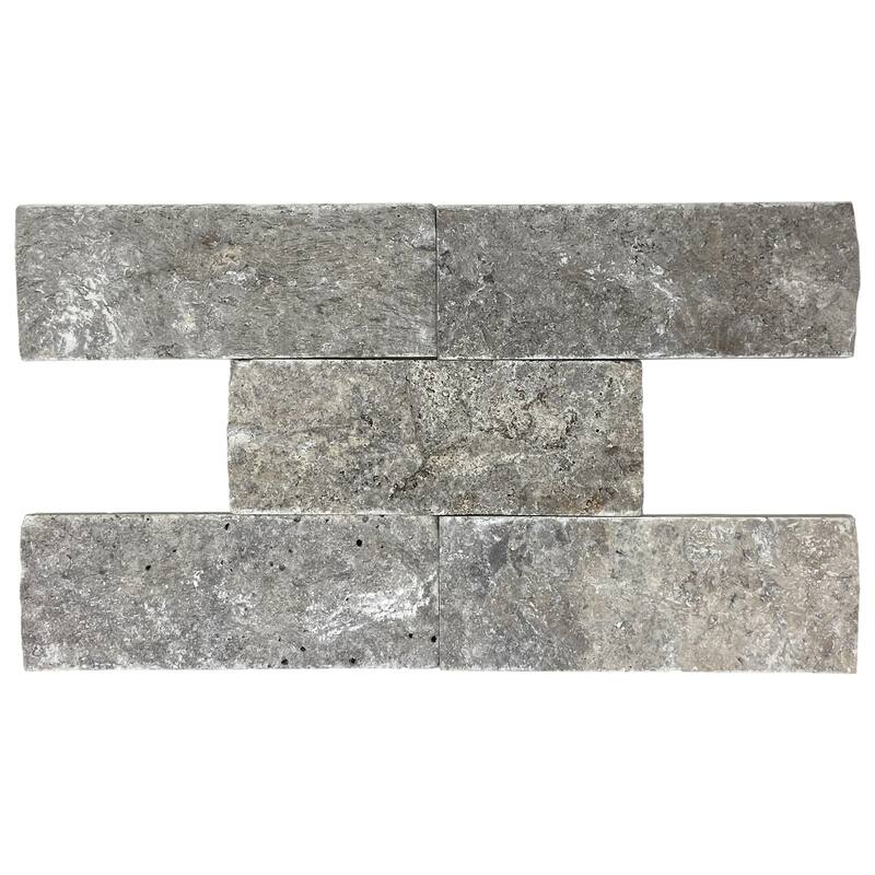 Argento Travertine 3" x 8" Split Face Tile - Sample - Silver