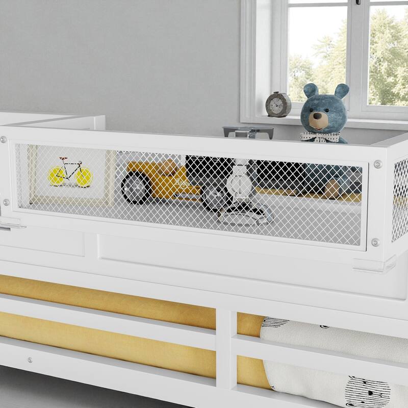 Full/Queen Size Metal Loft Bed with Stairs and Wardrobe, High Loft Bed with House-Shaped Guardrails for Kids and Teens