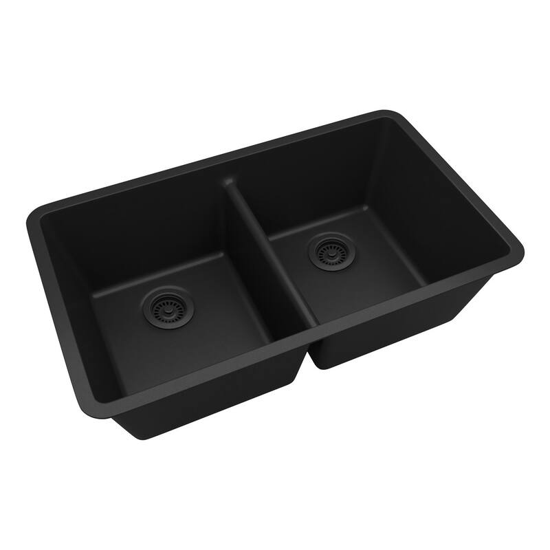 Lexicon Platinum 32" Quartz 50/50 Double Bowl Sink with Grids & Drain
