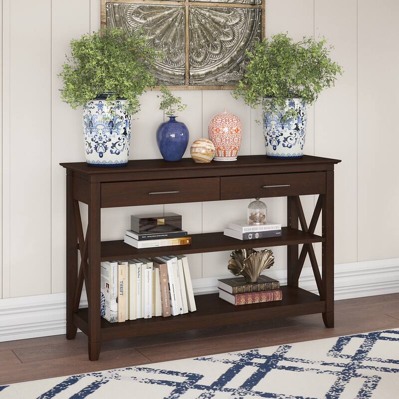 Console Table with Drawers and Shelves - Bing Cherry