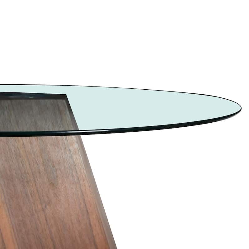 Nebo Round 47" Tempered Glass or Sintered Stone Top Dining Table with Geometric Design Ashwood Pedestal Base Kitchen Table