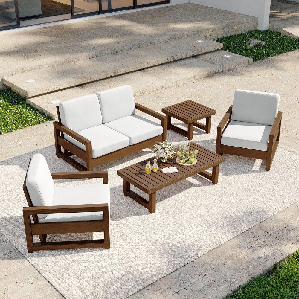 5-Piece Outdoor Solid Teak Wood Patio Conversation Set