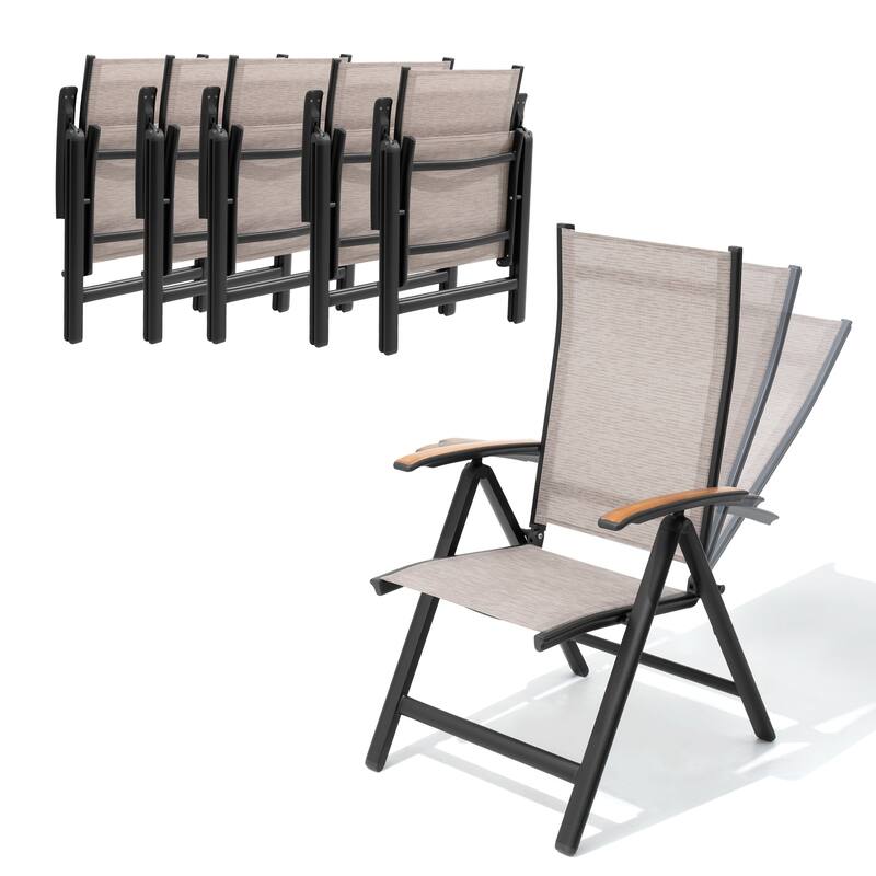 Pellebant Patio Folding Chairs Camping Deck Garden Aluminum Dining Chair - 23.6 in W * 16.9 in D * 42.1 in H - ESSPRESO-6PCS