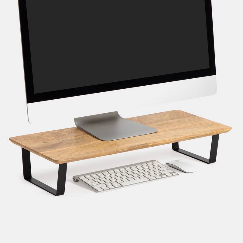 Jani Wood Monitor Stand Riser Desk - Ergonomic Design Stand, Desktop Organizer Table for Home, Office Workspace, Gaming Desk - Yellow