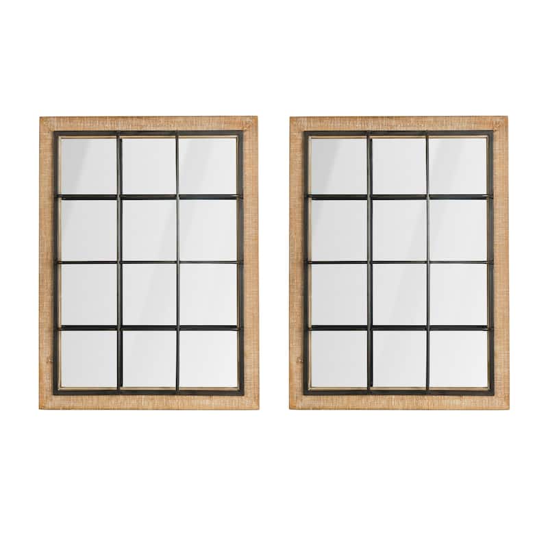 Glitzhome Set of 2 Farmhouse Wooden/Metal Windowpane Wall Mirrors Home Accents - 23.5"L x 31.5"H