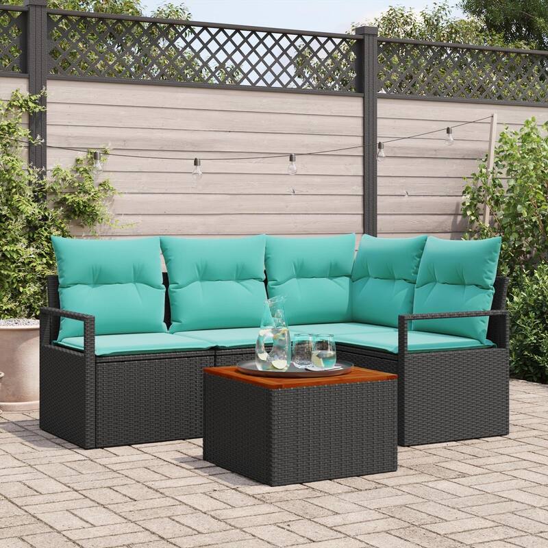vidaXL 5 Garden Sofa Set with Cushions Black/Grey Poly Rattan - 69.7 x 48 x 27.2 - Black