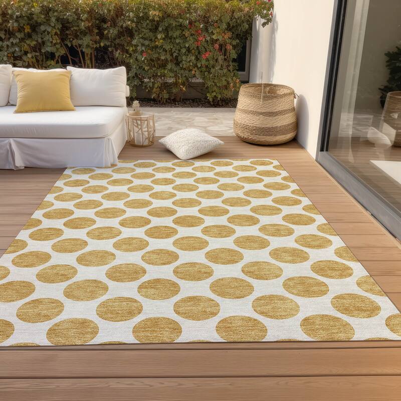 Machine Washable Indoor/ Outdoor Polka Dots Chantille Rug - Gold - 10' x 14'
