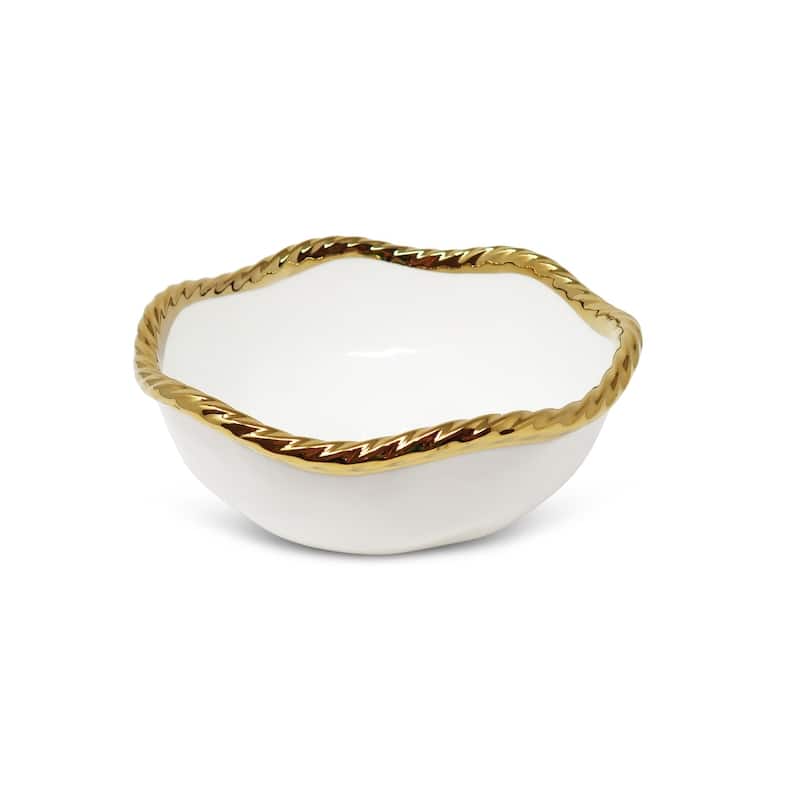 Set of 4 New Bone China Soup Bowls with Gold Rope Edge