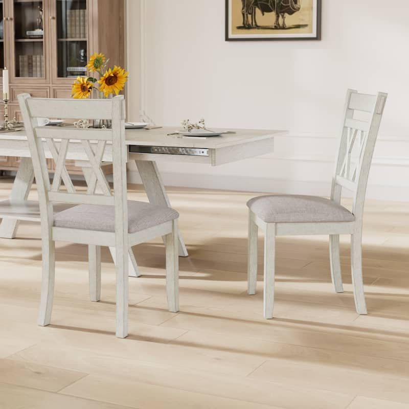 VECELO Solid Wood Dining Chairs with Linen Fabric Seating，Kitchen Chairs Set of 2/4/6