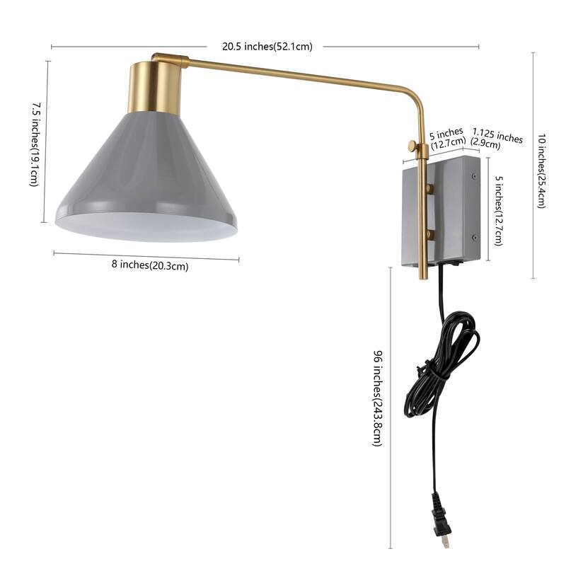 Justina Swing Arm 1-Light Modern Midcentury Iron USB Charging Port LED Sconce, by JONATHAN Y