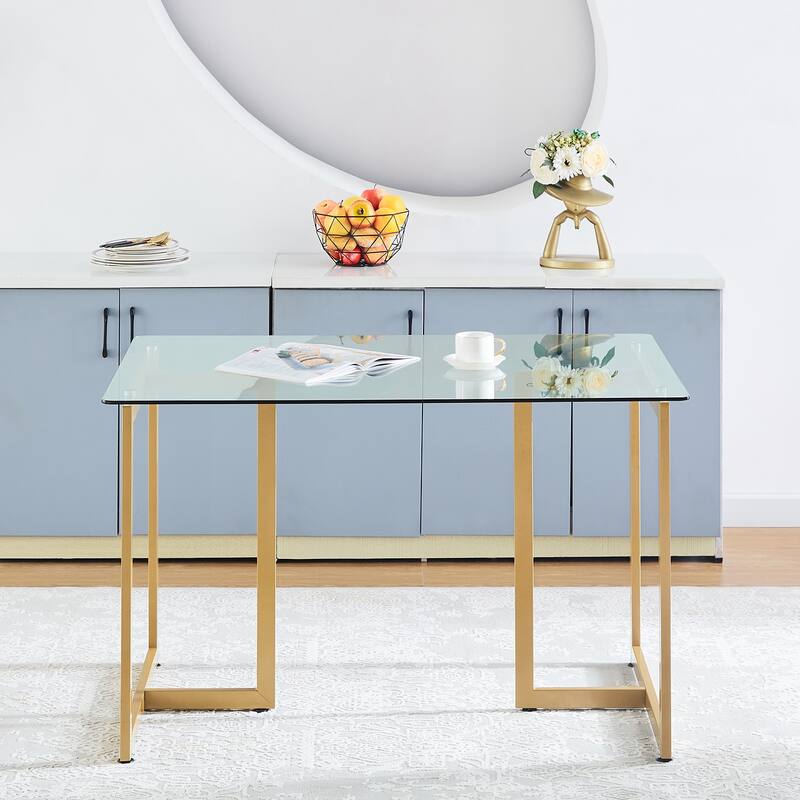 47.2 Inch Modern Tempered Glass Home Kitchen Restaurant Dining Table - 47.2 inches