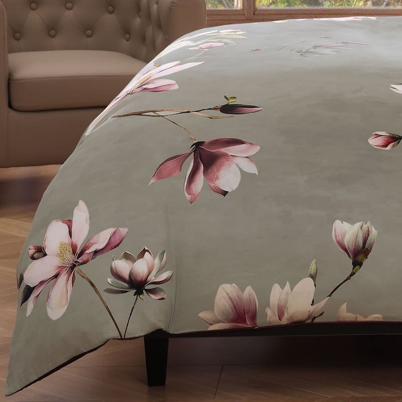 Bebejan Purple Lilies 200 Thread Count 100% Cotton Sateen 5 Piece Reversible Comforter Set