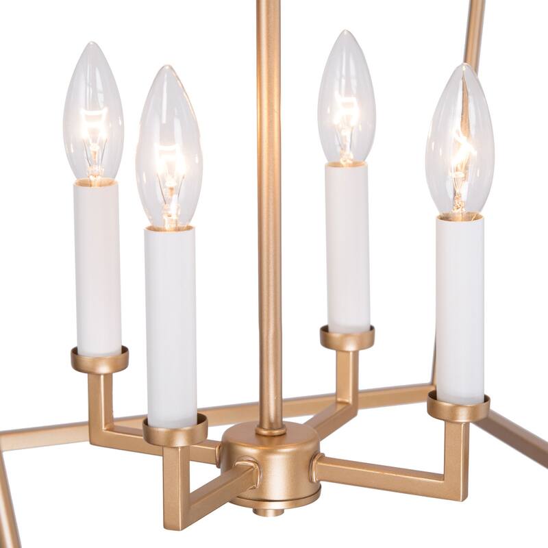 Modern Glam Gold 4-Light Geometric Lantern Cage Chandelier for Foyer - L17.5"*W17.5"*H20"