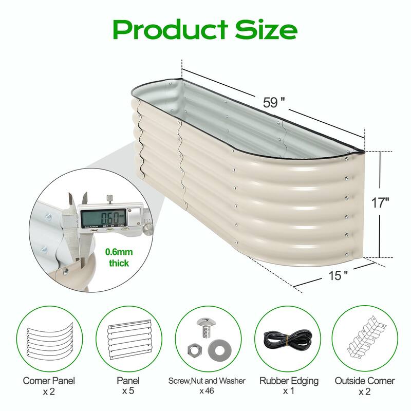 Aoodor 60'' x 24'' x 17'' Metal Raised Garden Bed, Outdoor Elevated Planter Box with Rubber Strap Edging