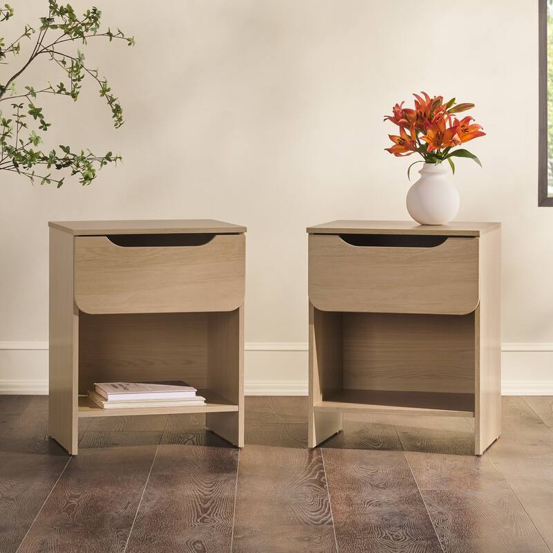 Middlebrook Designs Modern 1-Drawer Nightstand with Cubby (Set of 2) - Riviera