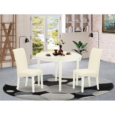 Small Round Kitchen Dinette Set - 3 Piece Table & Chair Set - Cream Fabric Parsons Chairs