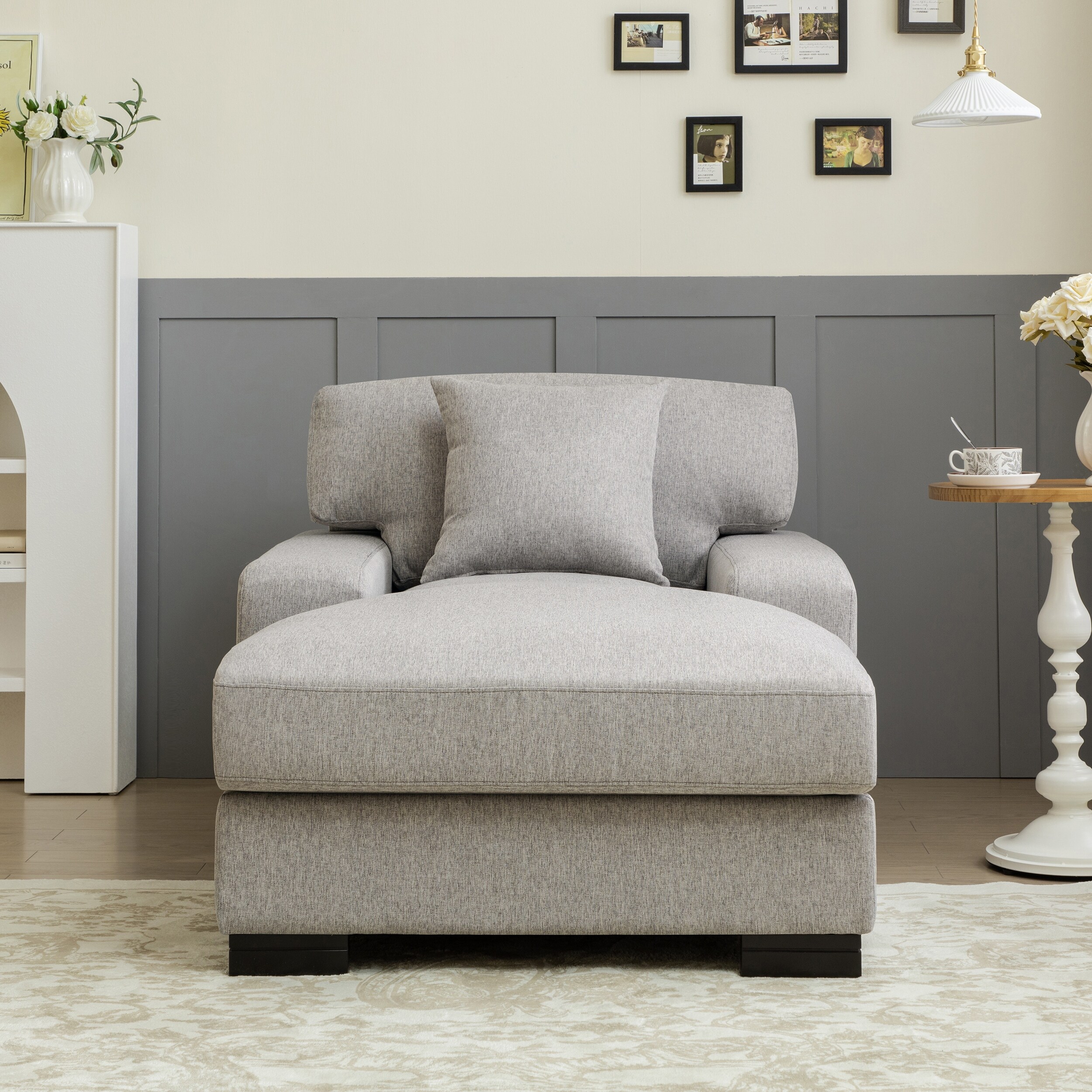 Gray Linen Chaise Lounges Removable Cushions Recliner Chairs