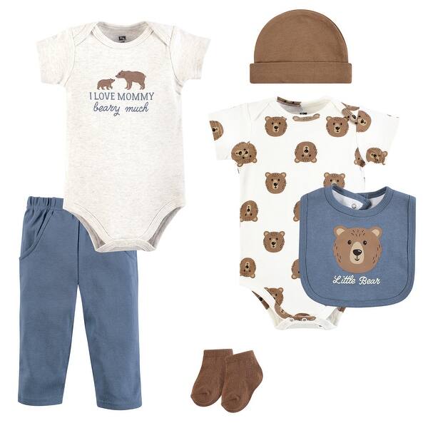 slide 1 of 1, Hudson Baby Infant Boy Cotton Layette Set, Blue Brown Little Bear 0-3 Months - Blue Brown Little Bear