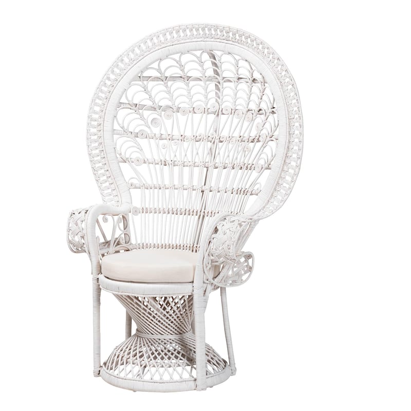 Kallima Modern Bohemian White Natural Rattan Peacock Chair - White