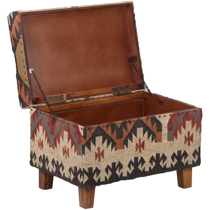 HERAT ORIENTAL Handmade Kilim Upholstered Wooden Storage Stool