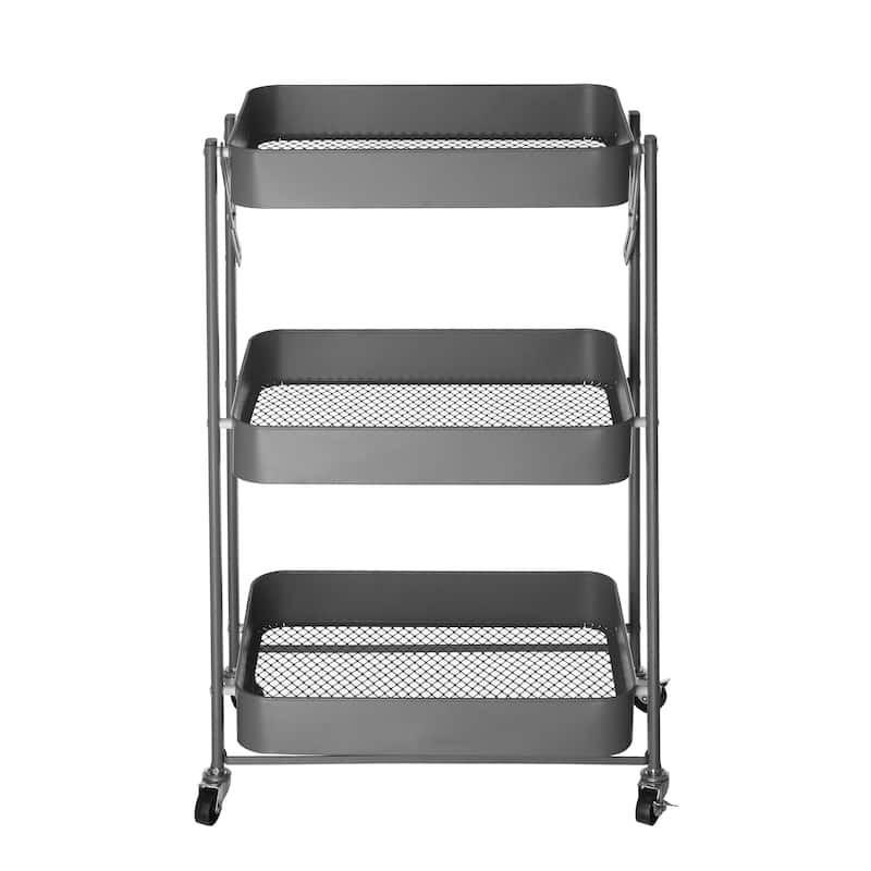 Urban Shop Foldable 3 Tier Mesh Rolling Storage Cart - 17.8" x 11.65" x 30.5"