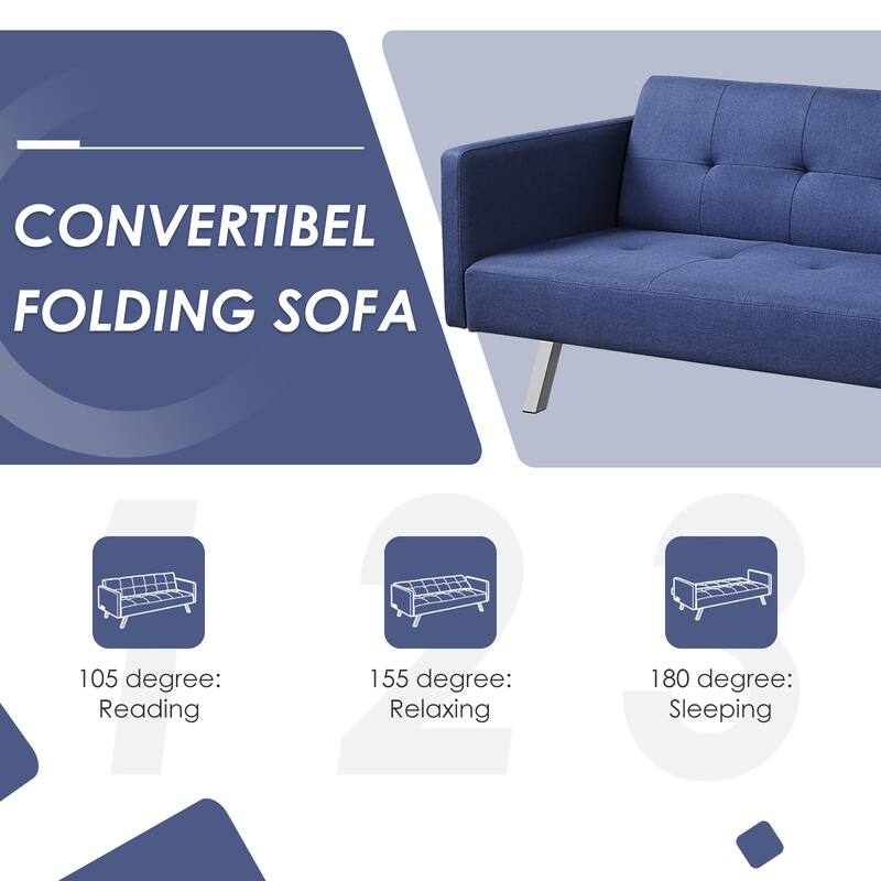 Costway Convertible Futon Sofa Bed Folding Recliner w/USB Ports&Power