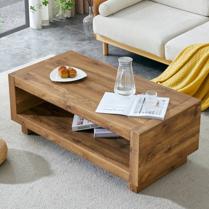 Modern Natural Wood-colored Rectangular Coffee Table for Living Room