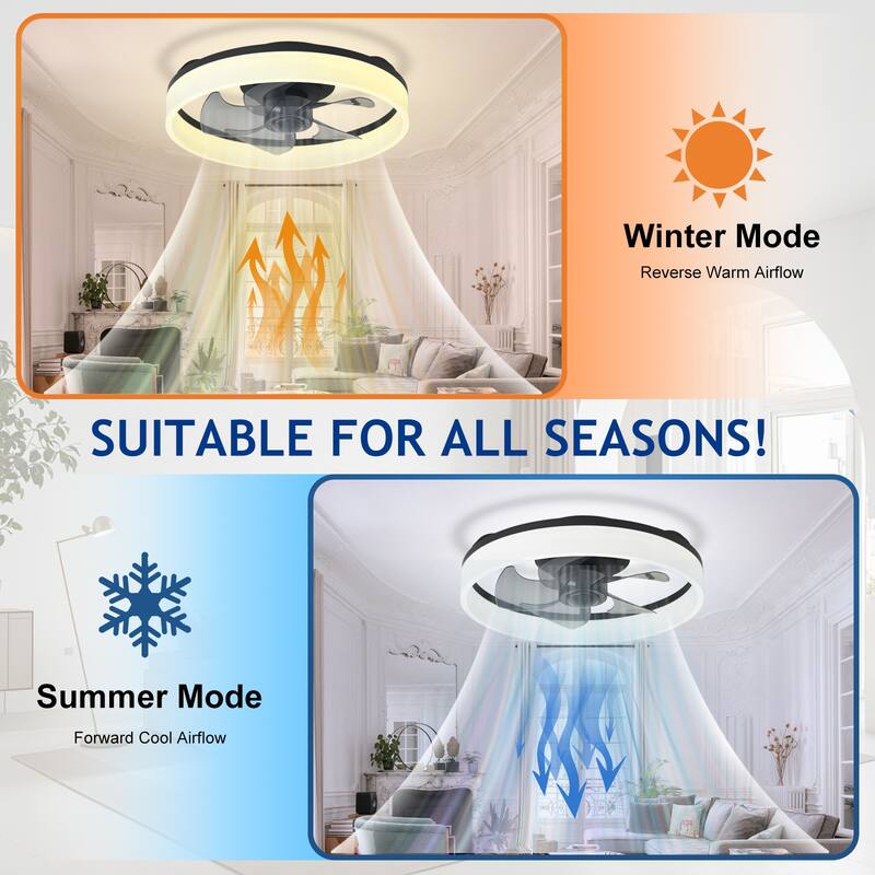 Ceiling Fan with Light: Low Profile, App Remote Control, 6-Speed, 3 CCT, Quiet DC Motor, Dimmable LED, 20" /16"