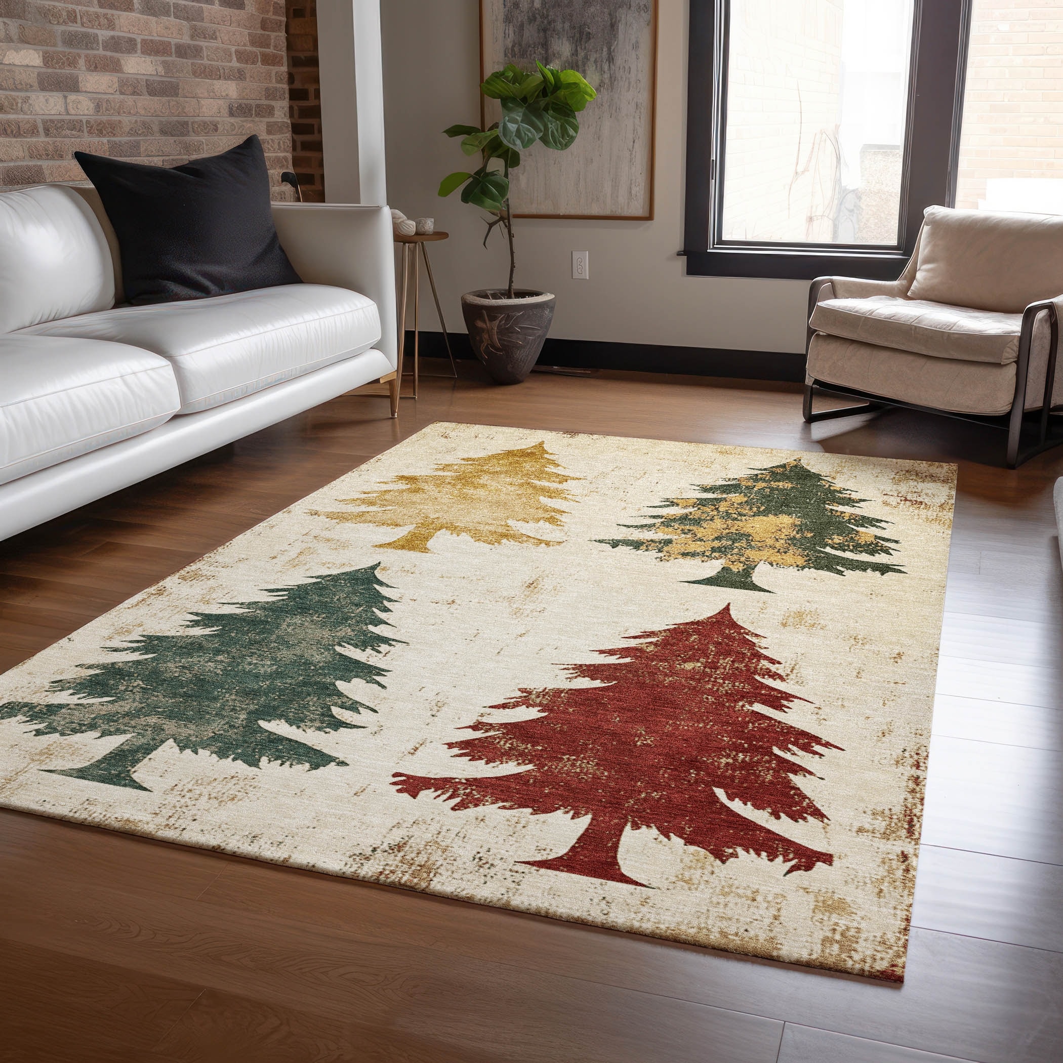 Machine Washable Indoor/ Outdoor Holiday Tree Chantille Rug