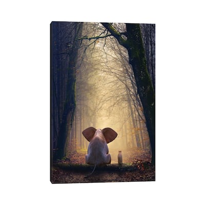 iCanvas "Elephant And Dog Sit In The Autumn Forest" by Mike Kiev Canvas Print