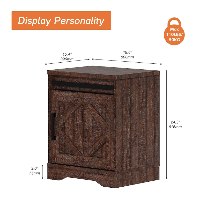 WAMPAT Farmhouse Nightstand with Drawer and Cabinet for Bed Room