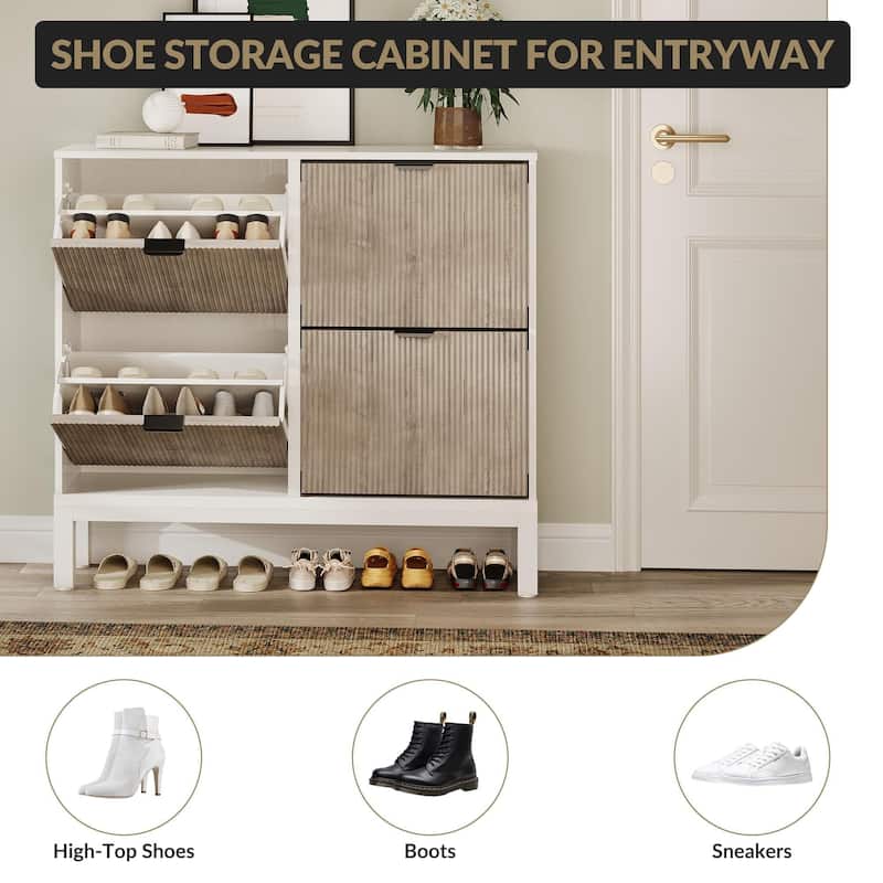 4-Door Farmhouse Shoe Storage Cabinet with Adjustable Shelves