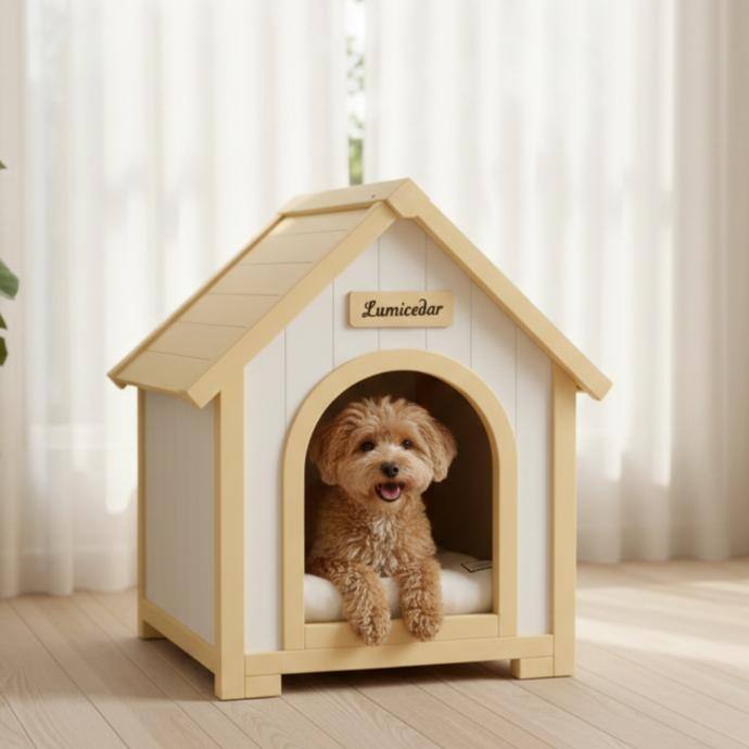 Modern Indoor Wooden Dog House with EVA Cushion, Solid Cedar Pet House for Small Dogs & Cats