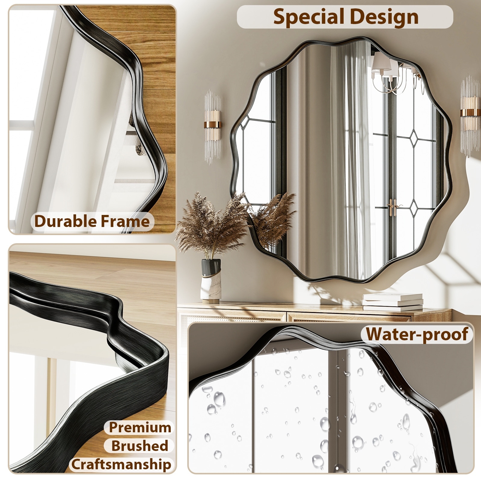 Round Wavy Bathroom Mirror Deep Frame Decorative Mirror Wall