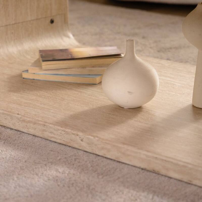 Modern Open-Frame Curved Light Wood Coffee Table with Open Storage