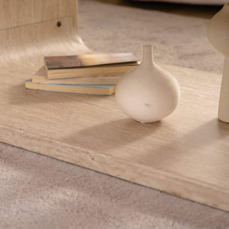 Modern Open-Frame Elegant Curved Light Wood Coffee Table, with Open Storage for Contemporary Living Rooms